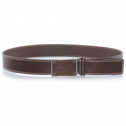 Gucci Mens Leather Crest Buckle Belt 90 36 Brown 1 of 5