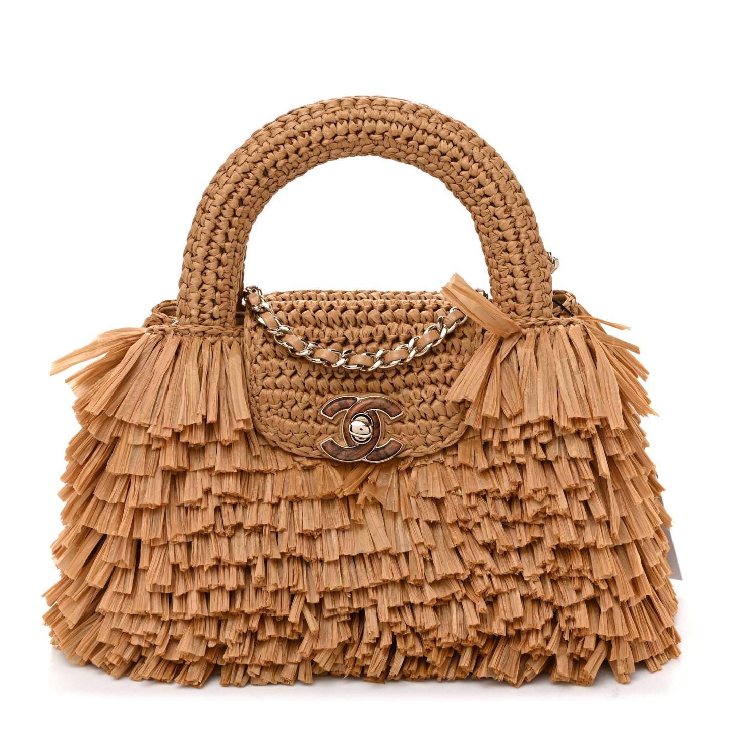 Raffia Fringe Nano Kelly Shopper Dark Beige