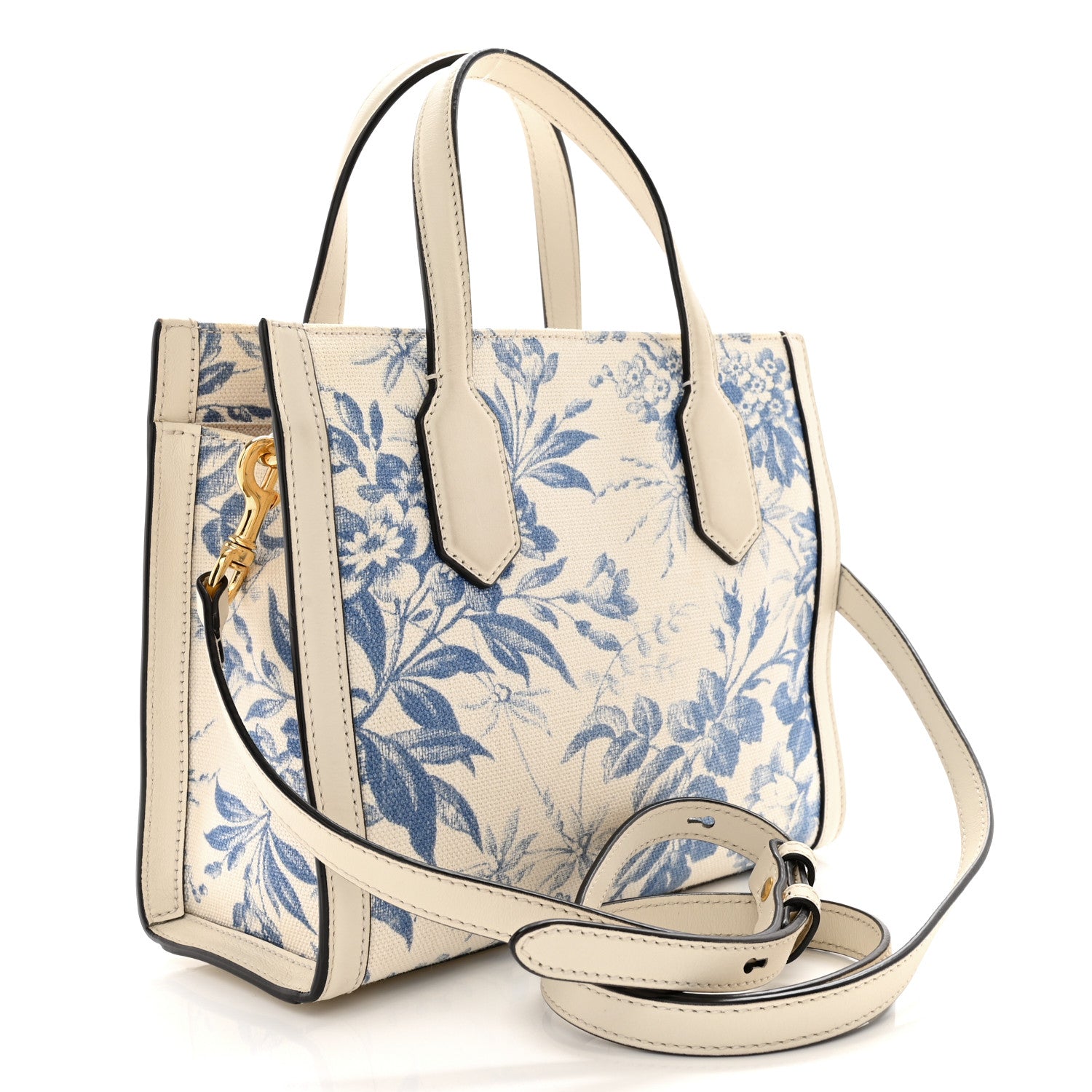 Gucci Canvas Herbarium Print Ribbon Top Handle Bag Blue 3 of 11