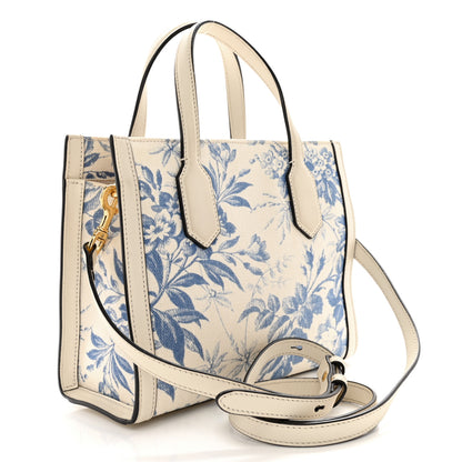 Gucci Canvas Herbarium Print Ribbon Top Handle Bag Blue 3 of 11