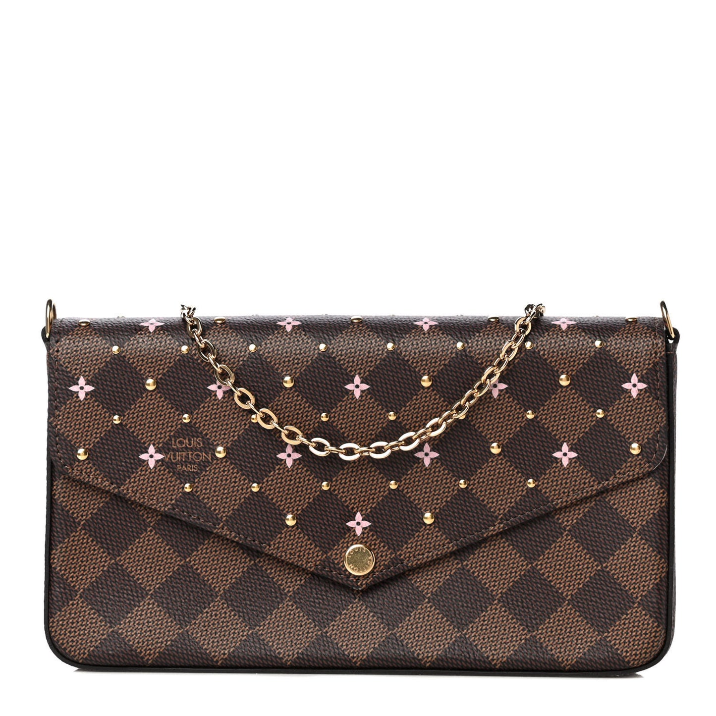 Damier Ebene Studded Pochette Felicie Chain Wallet
