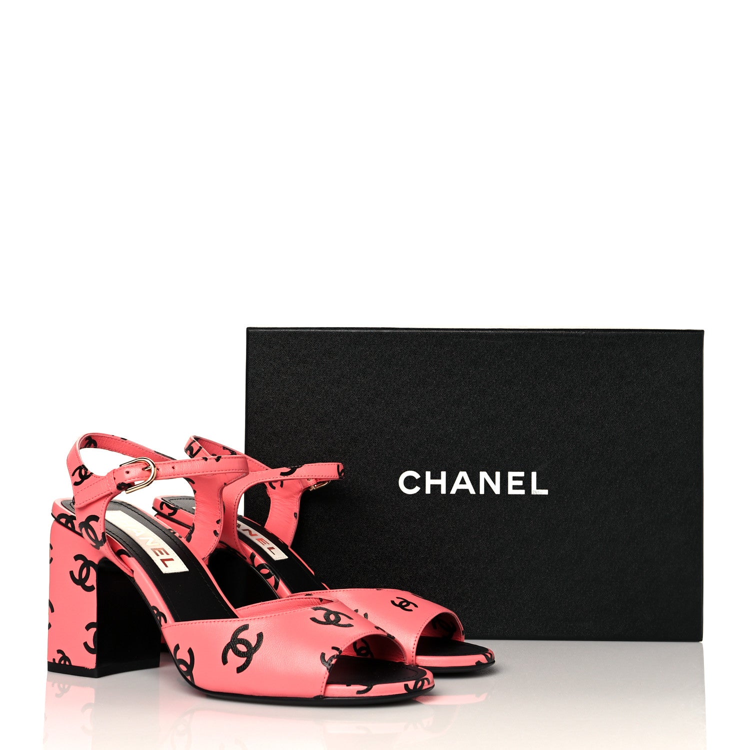 Chanel Lambskin Printed CC Sandals 39 Pink Black 9 of 9