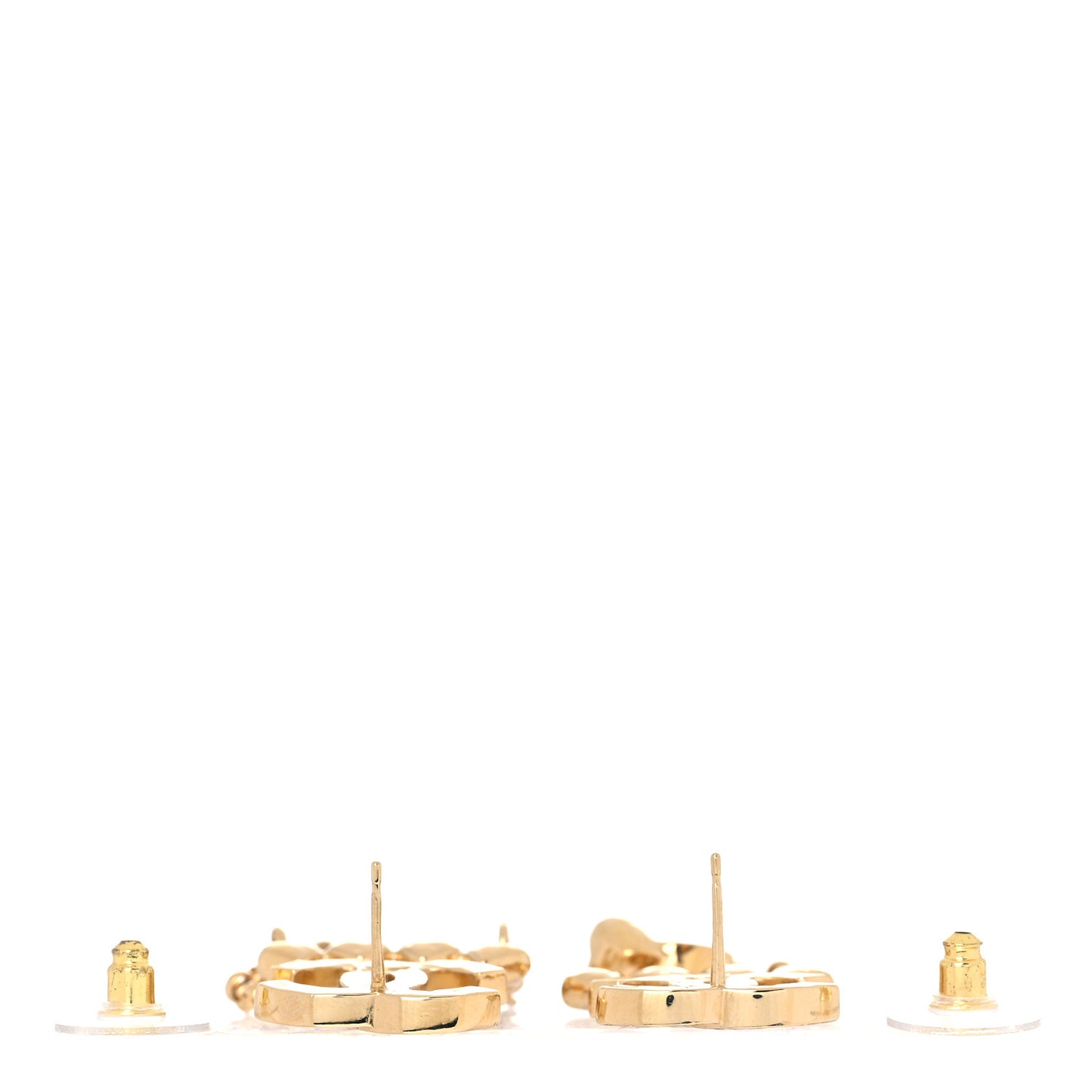 Metal Crystal CC Drop Heart Link Earrings Gold