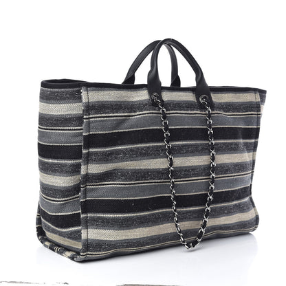 Chanel Canvas Striped Extra Large Deauville Tote Black Grey 3 of 10