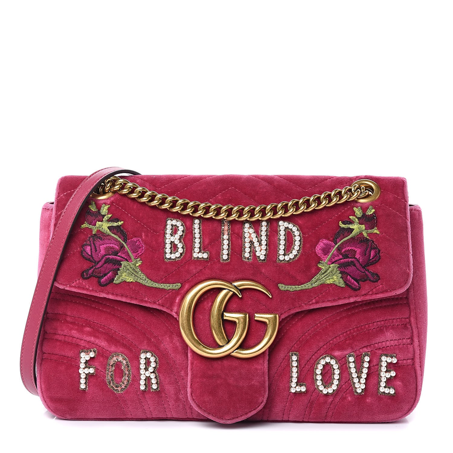 Gucci Velvet Matelasse Blind for Love Embroidered Medium GG Marmont Shoulder Bag Light Raspberry Rose Multicolor 1 of 20