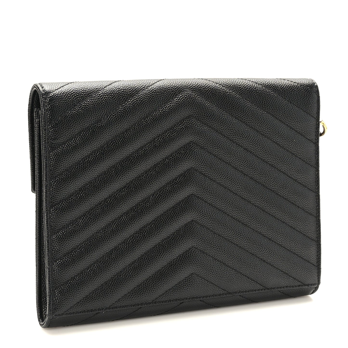 Grain De Poudre Matelasse Chevron Monogram Envelope Clutch Black