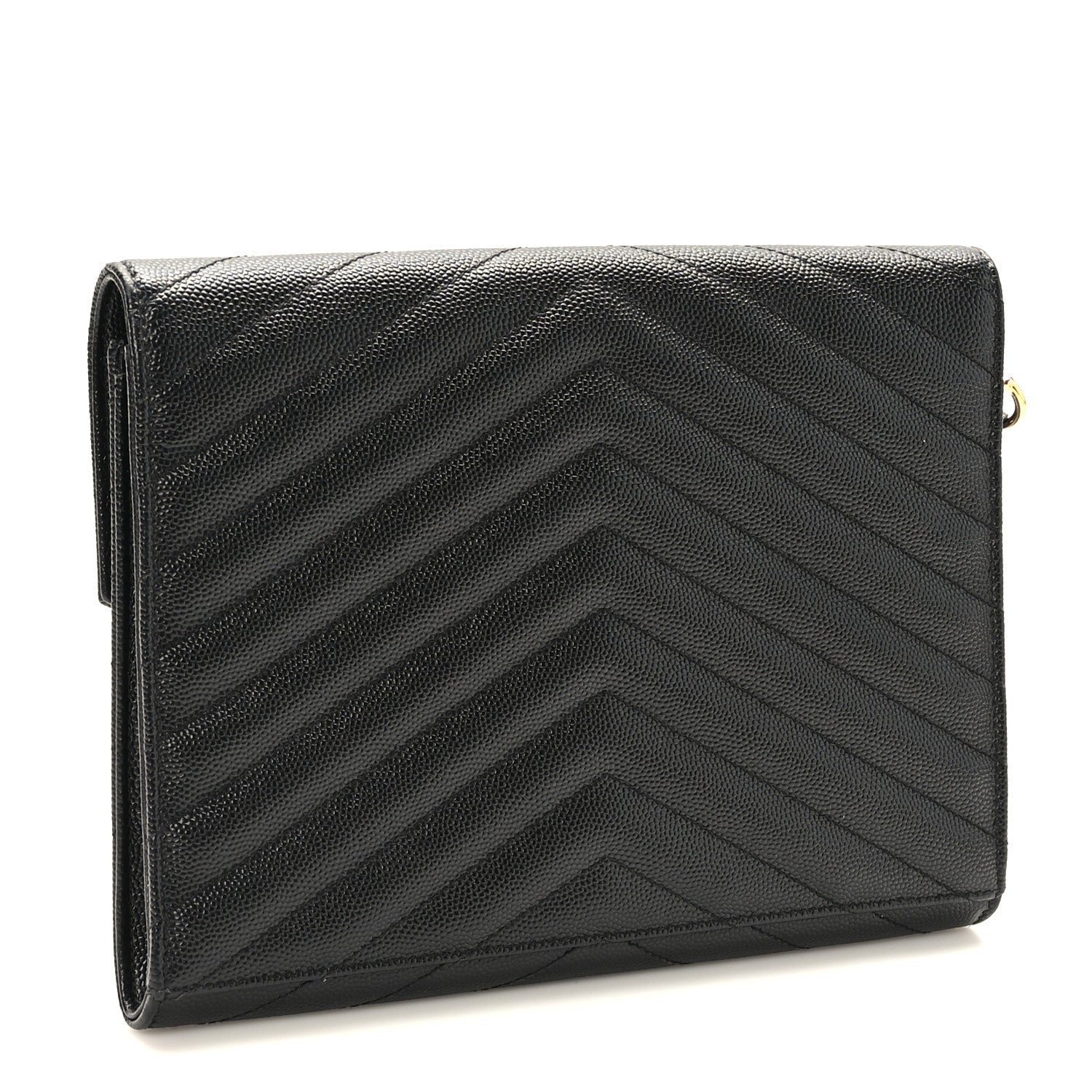 Saint Laurent Grain De Poudre Matelasse Chevron Monogram Envelope Clutch Black 3 of 8