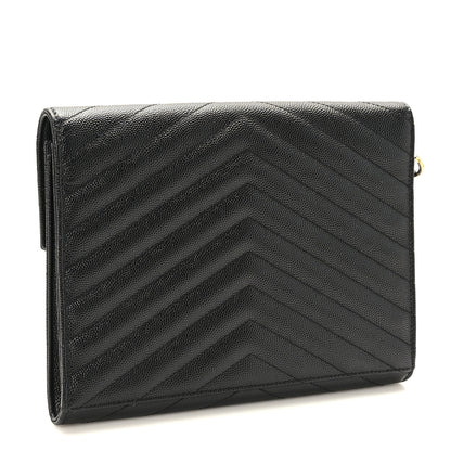 Saint Laurent Grain De Poudre Matelasse Chevron Monogram Envelope Clutch Black 3 of 8
