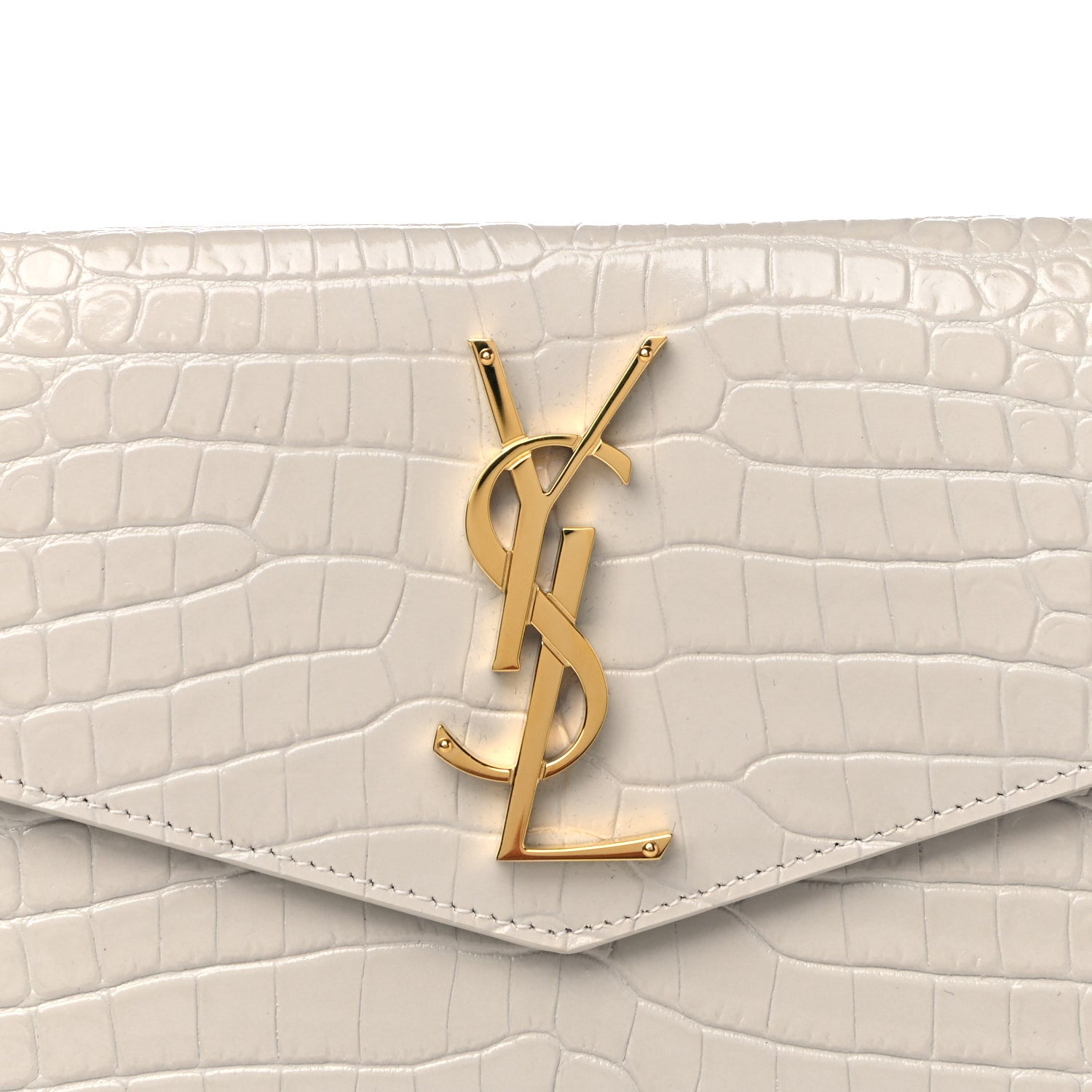 Saint Laurent Calfskin Crocodile Embossed Uptown Monogram Pouch Crema Soft 3 of 10