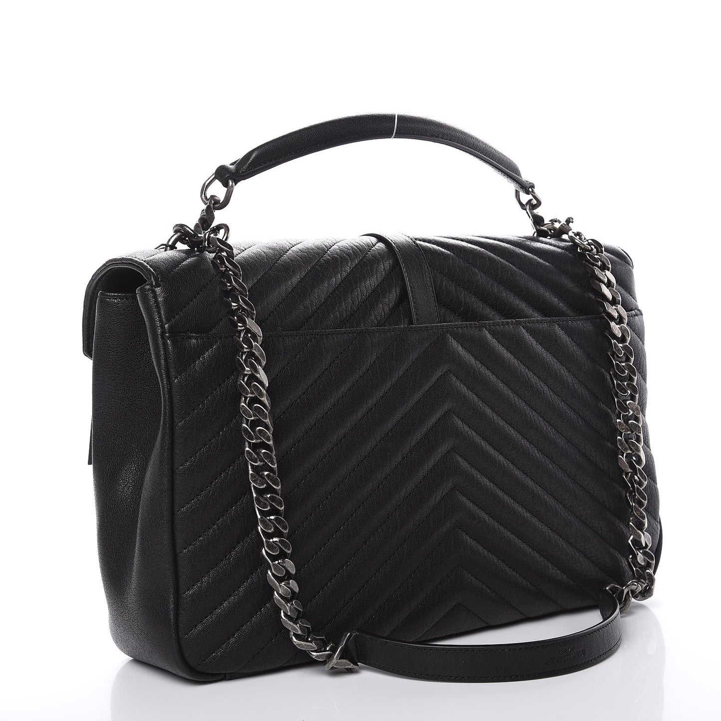Sheepskin Matelasse Chevron Monogram Large College Satchel Black