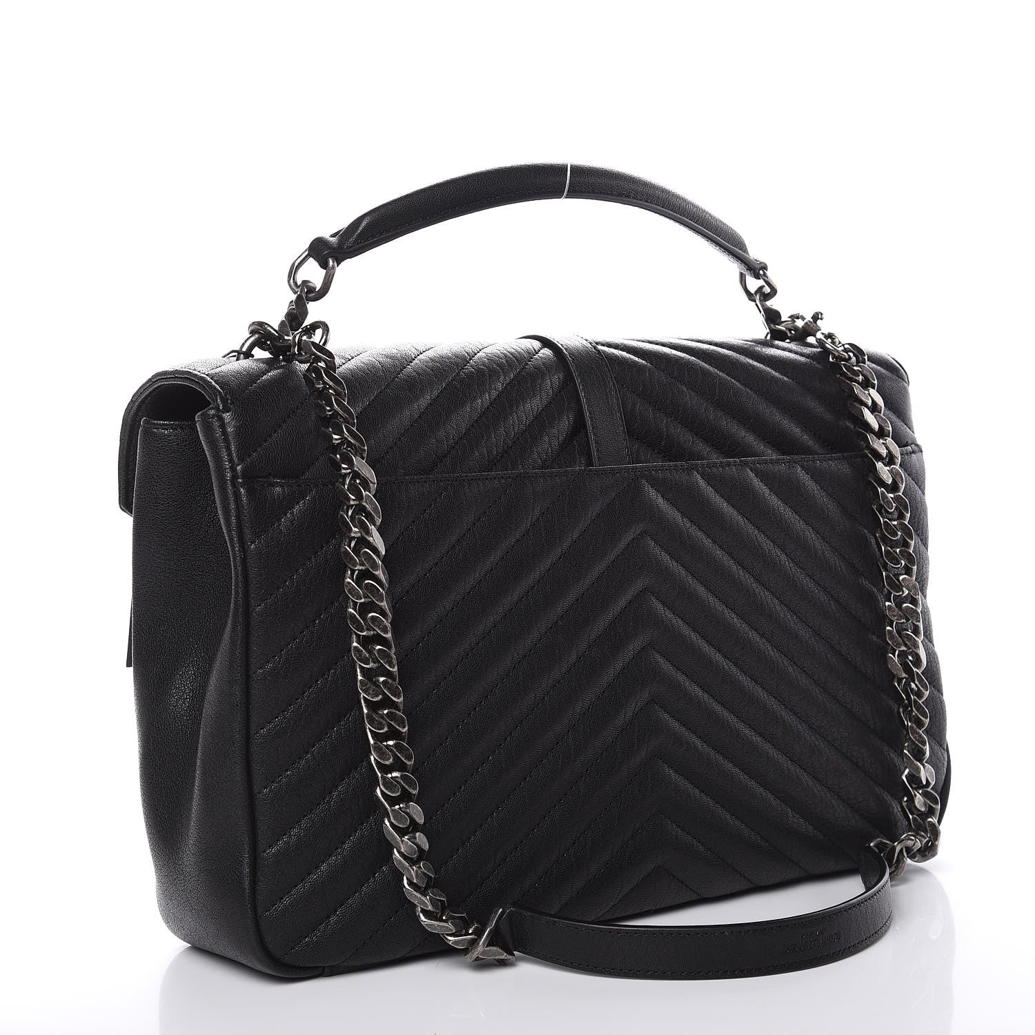 Saint Laurent Sheepskin Matelasse Chevron Monogram Large College Satchel Black 3 of 13