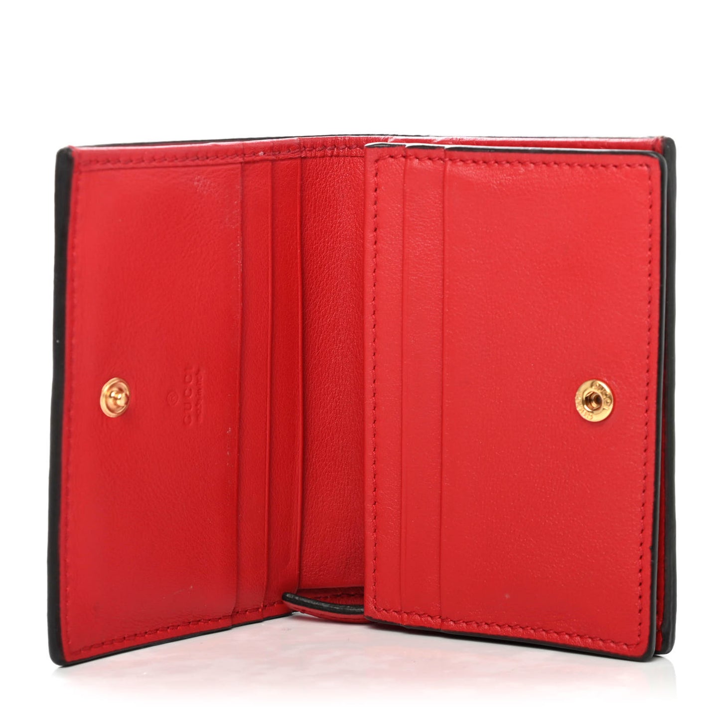 GG Supreme Monogram Apple Card Case Wallet Beige Multicolor Lobster Red