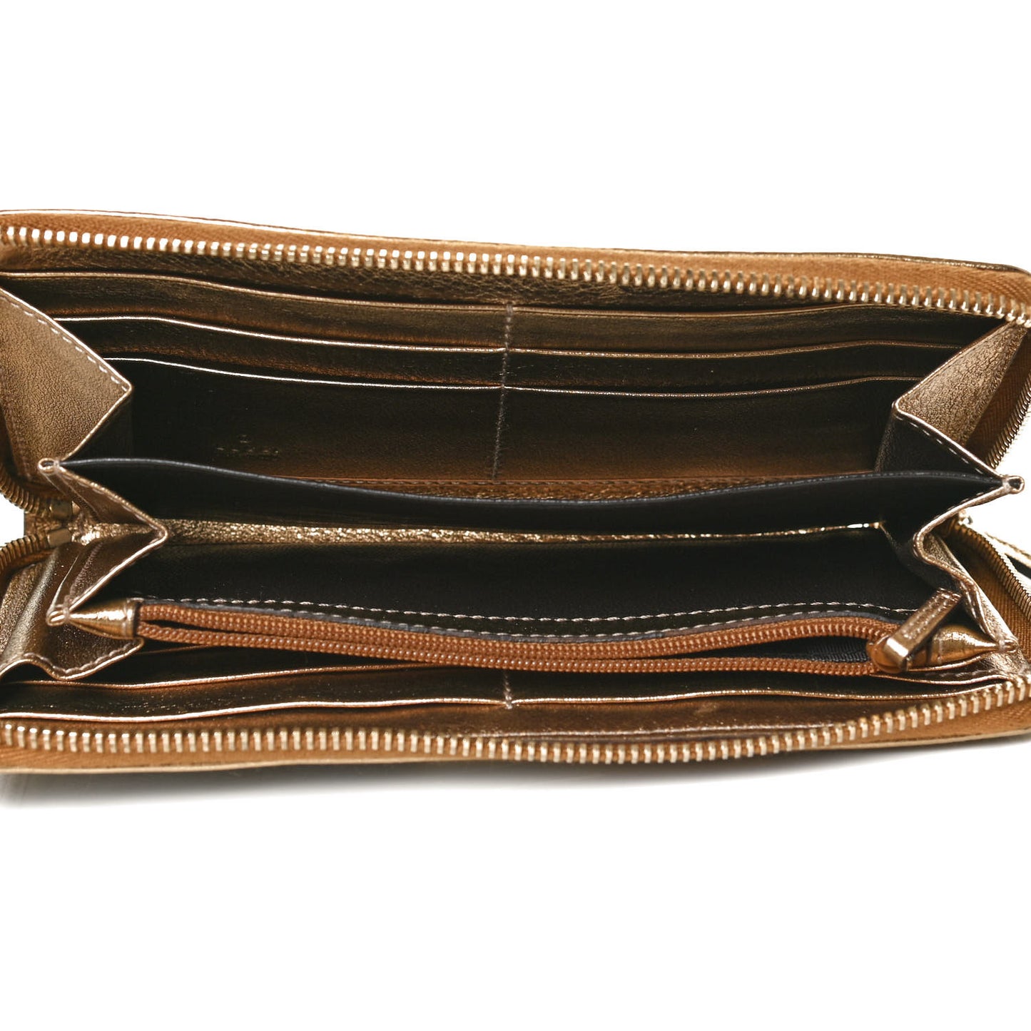 Crystal Monogram Metal Bar Zip Around Wallet Gold