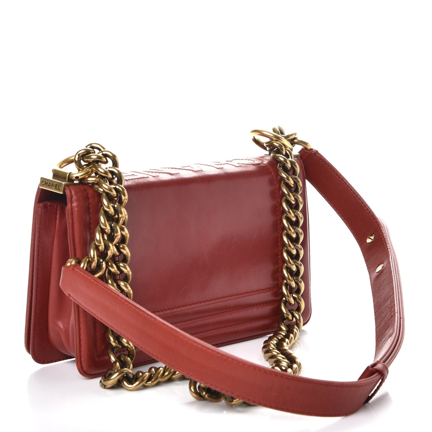 Glazed Calfskin Small Boy Flap Red