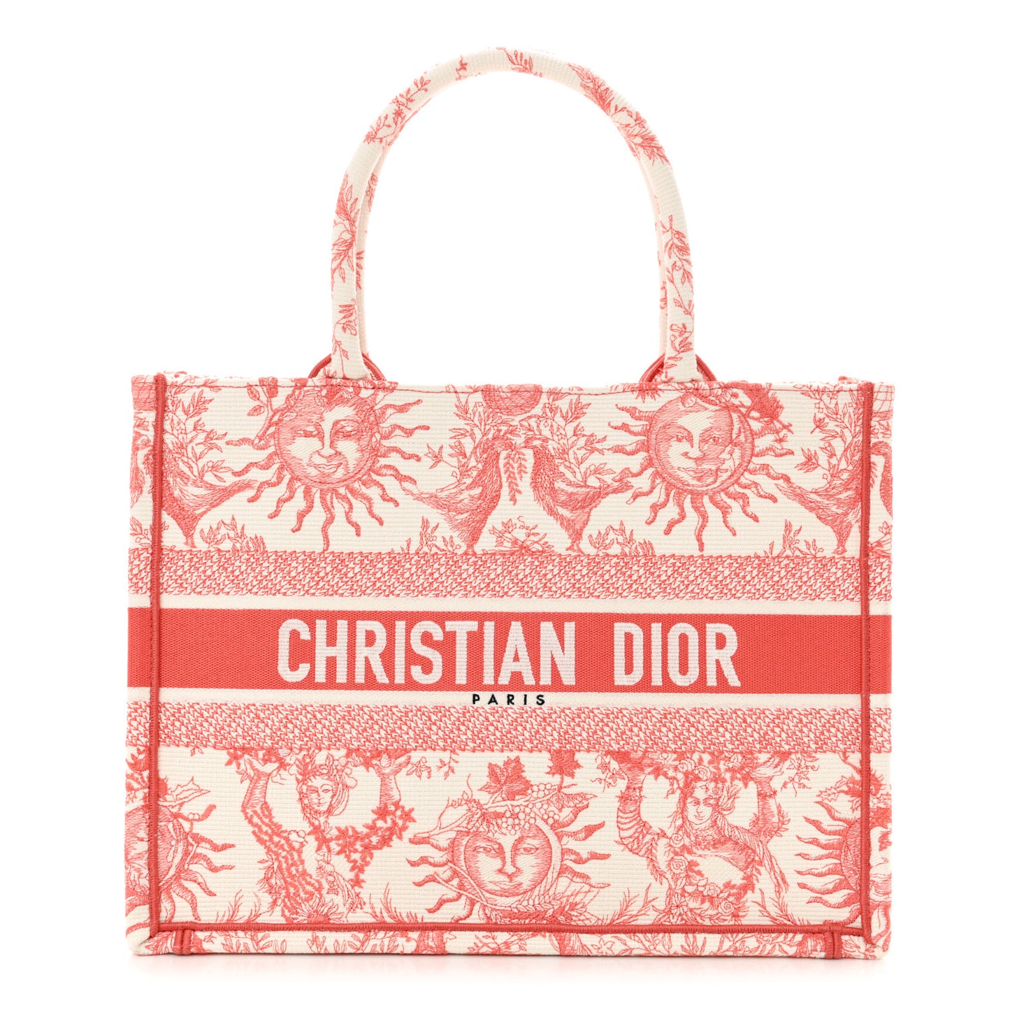 Canvas Embroidered Medium Toile De Jouy Soleil Book Tote Coral