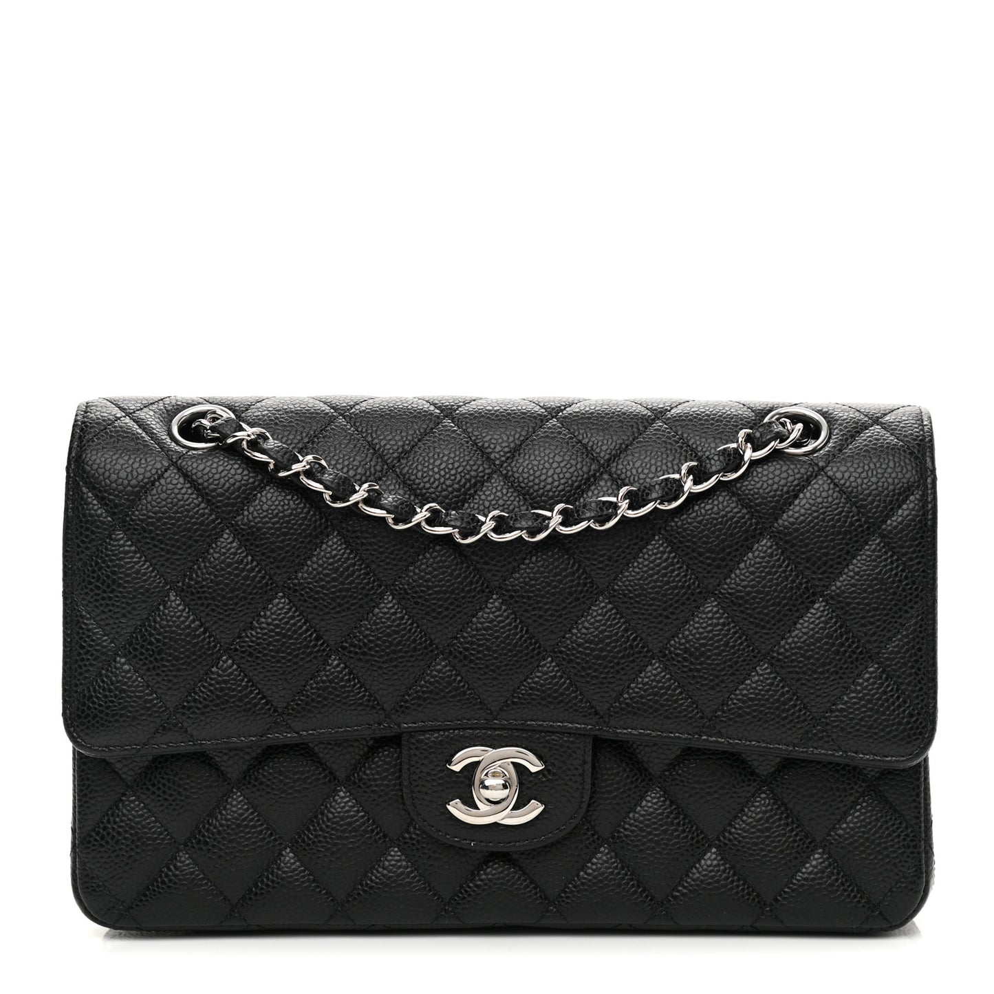 Caviar Quilted Medium Double Flap Black