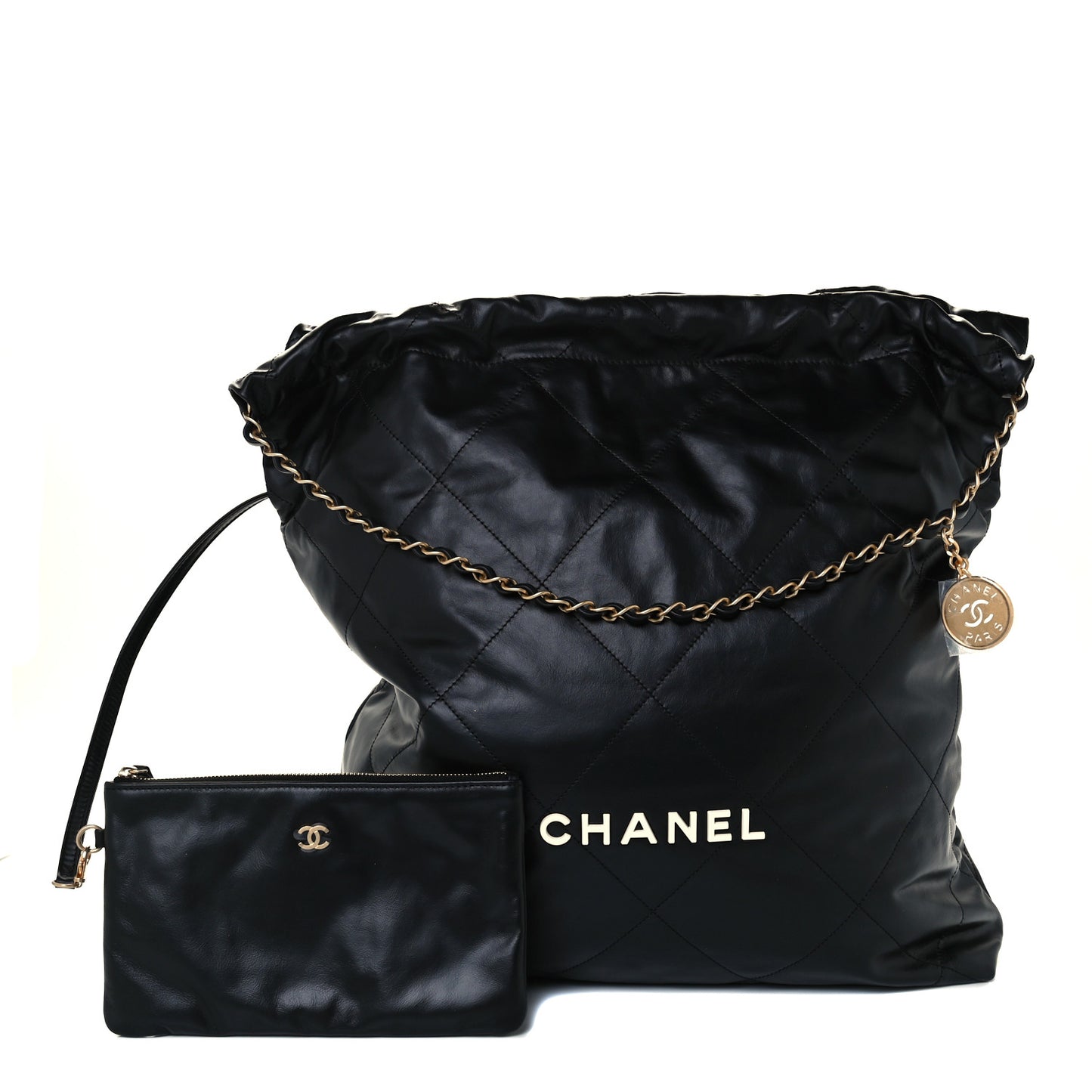 Calfskin Quilted Large Chanel 22 Black