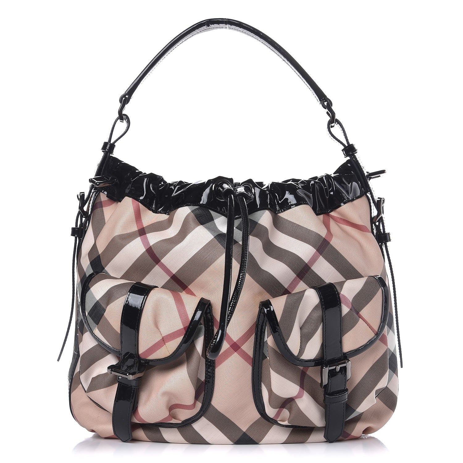 Burberry Patent Supernova Check Drawstring Hobo 1 of 13