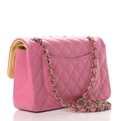 Chanel Lambskin Quilted Small Double Flap Pink Yellow 3 of 12