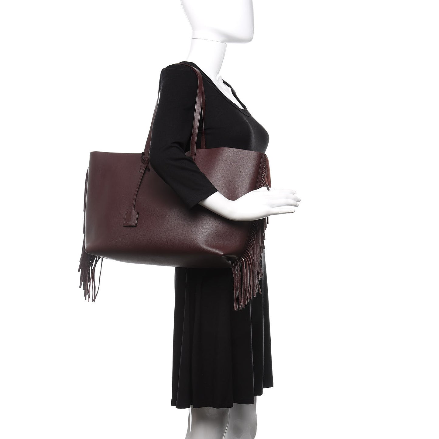 Calfskin Large Fringe Shopping Tote Amaranto
