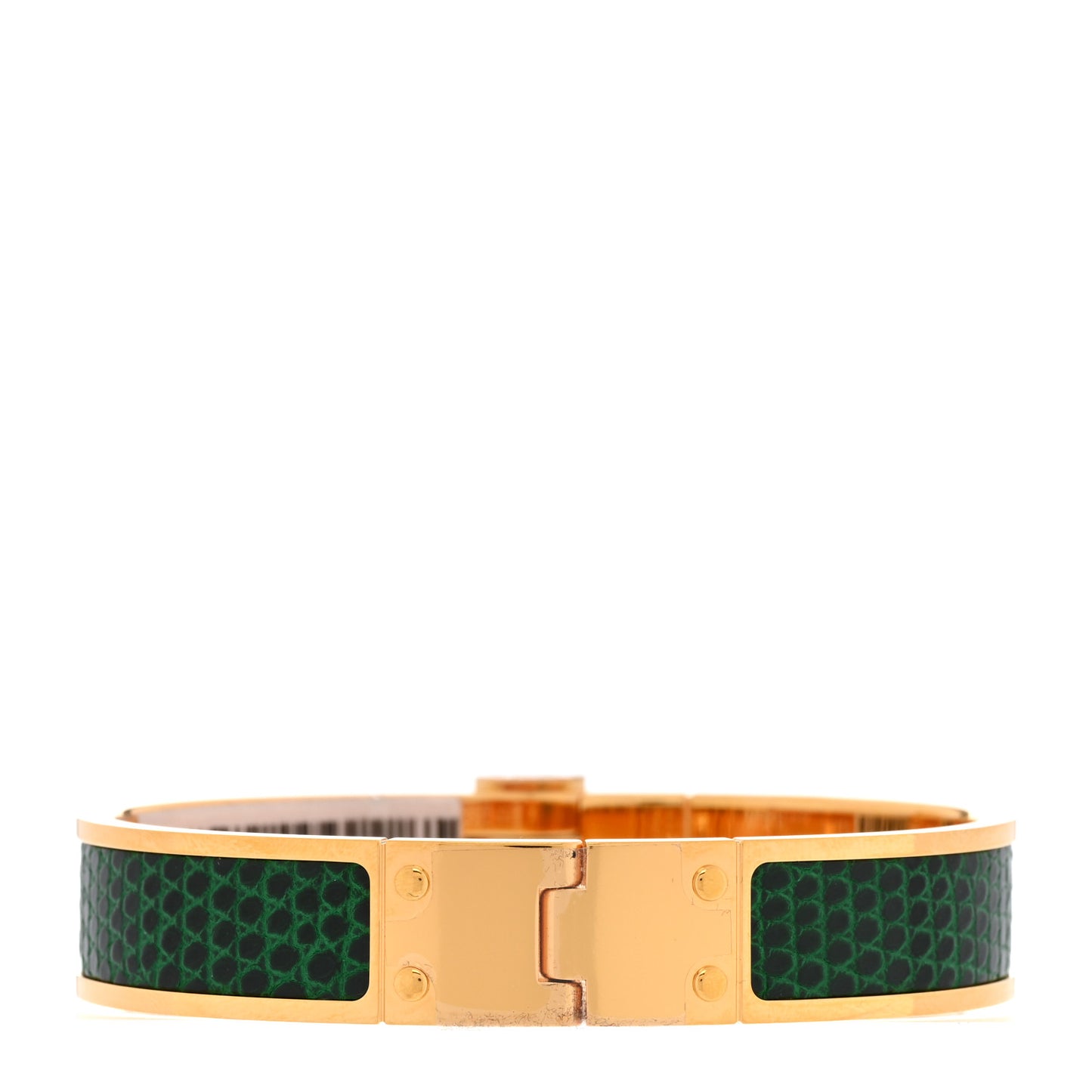 Lizard Charniere Cuir Narrow Hinged Bracelet S Vert Moyen