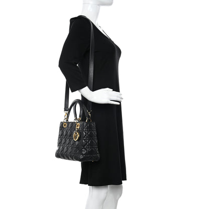Christian Dior Lambskin Cannage Medium Lady Dior Black 2 of 15