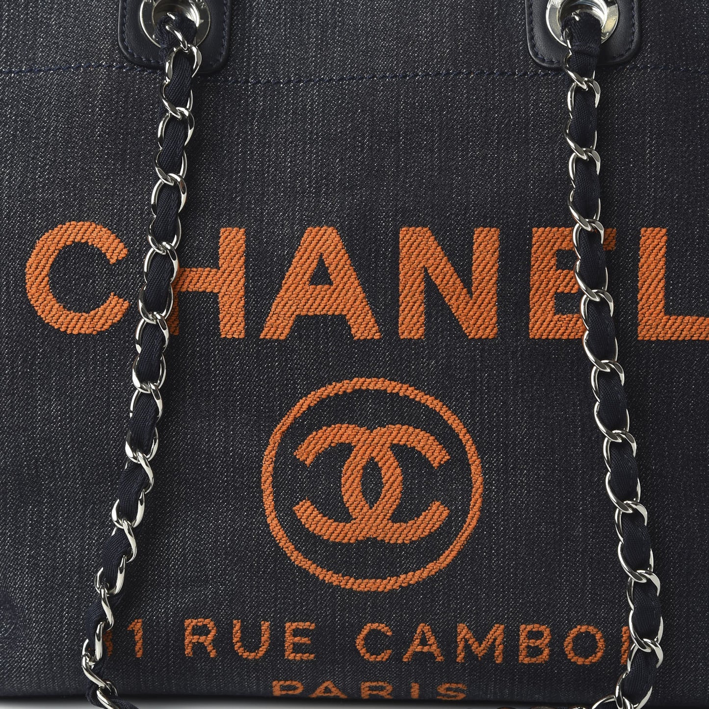 Denim Large Deauville Tote Blue Orange