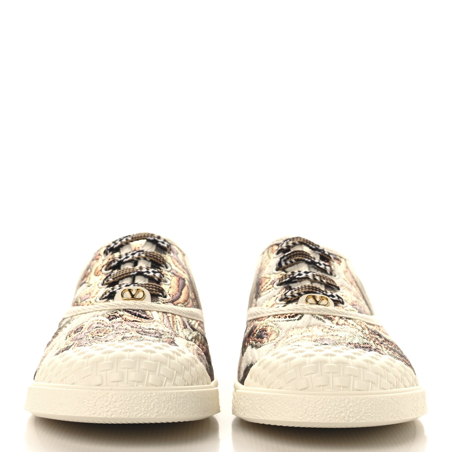 Valentino Garavani Metallic Jacquard Apres L'hiver Womens Bay By Bay Sneakers 37 Ivory Multicolor 3 of 10