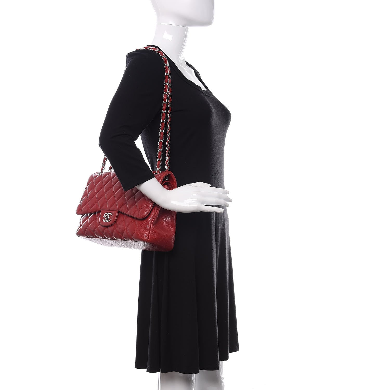 Chanel Caviar Quilted Jumbo Double Flap Red 2 of 11