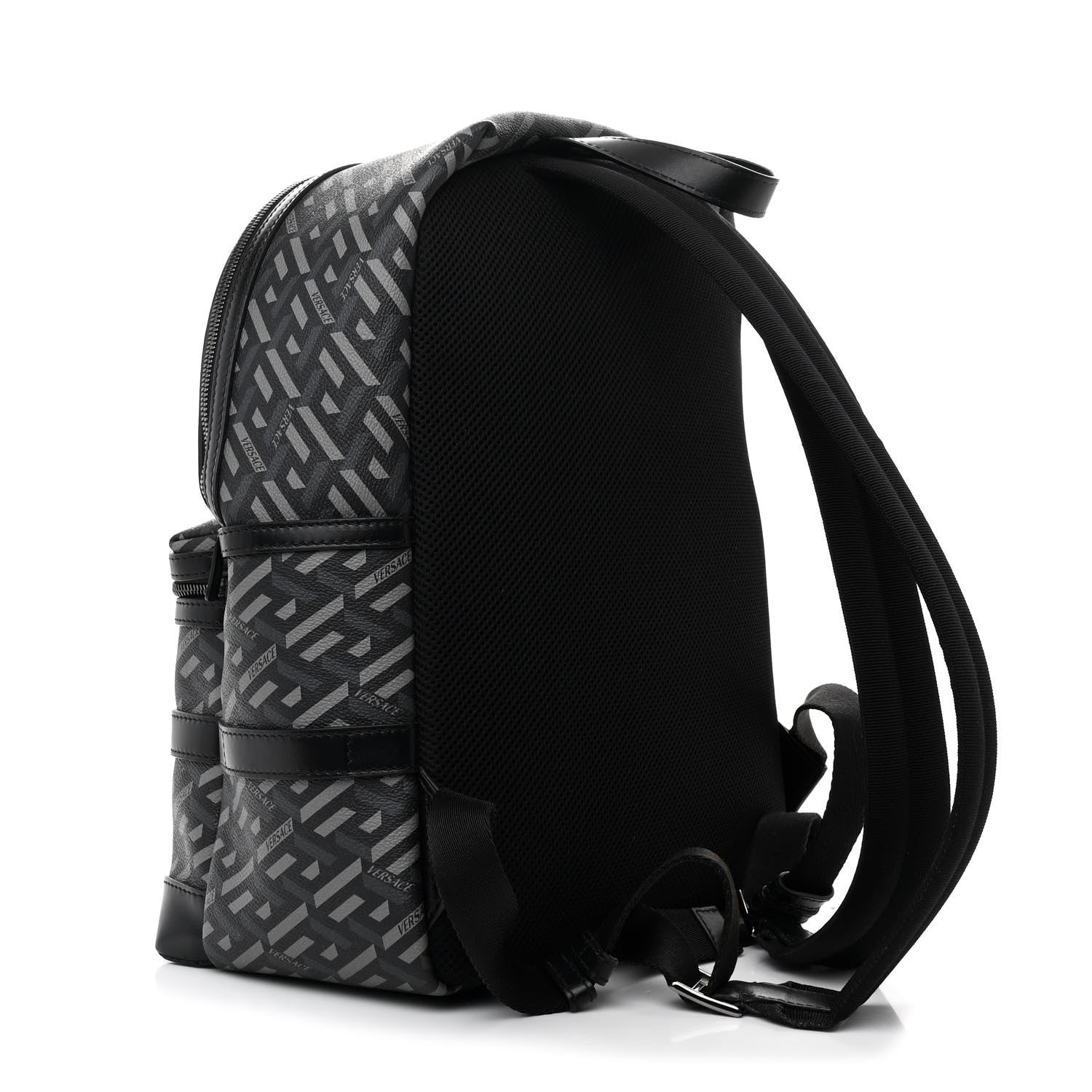Versace Coated Canvas Calfskin La Greca Signature Backpack Black Grey 3 of 10