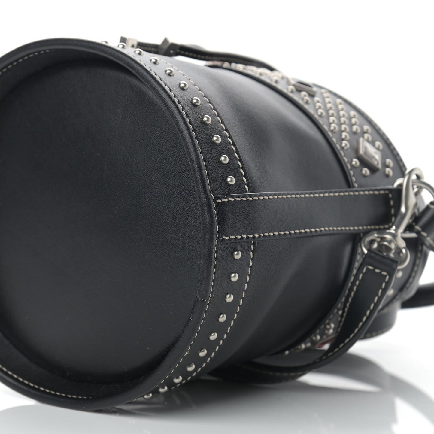 Smooth Calfskin Studded Small Bahia Drawstring Bucket Bag Black Multicolor