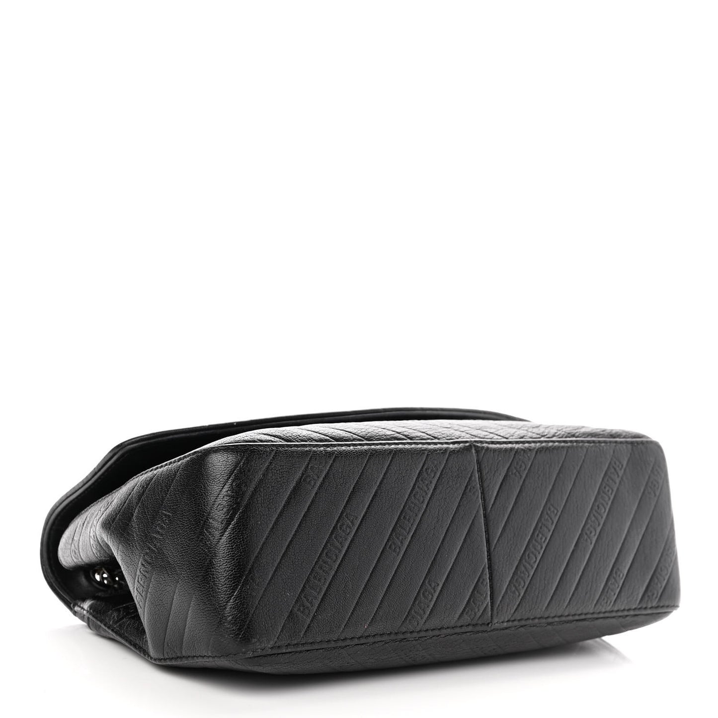 Shiny Goatksin Logo Embossed Monochrome M BB Round Shoulder Bag Black