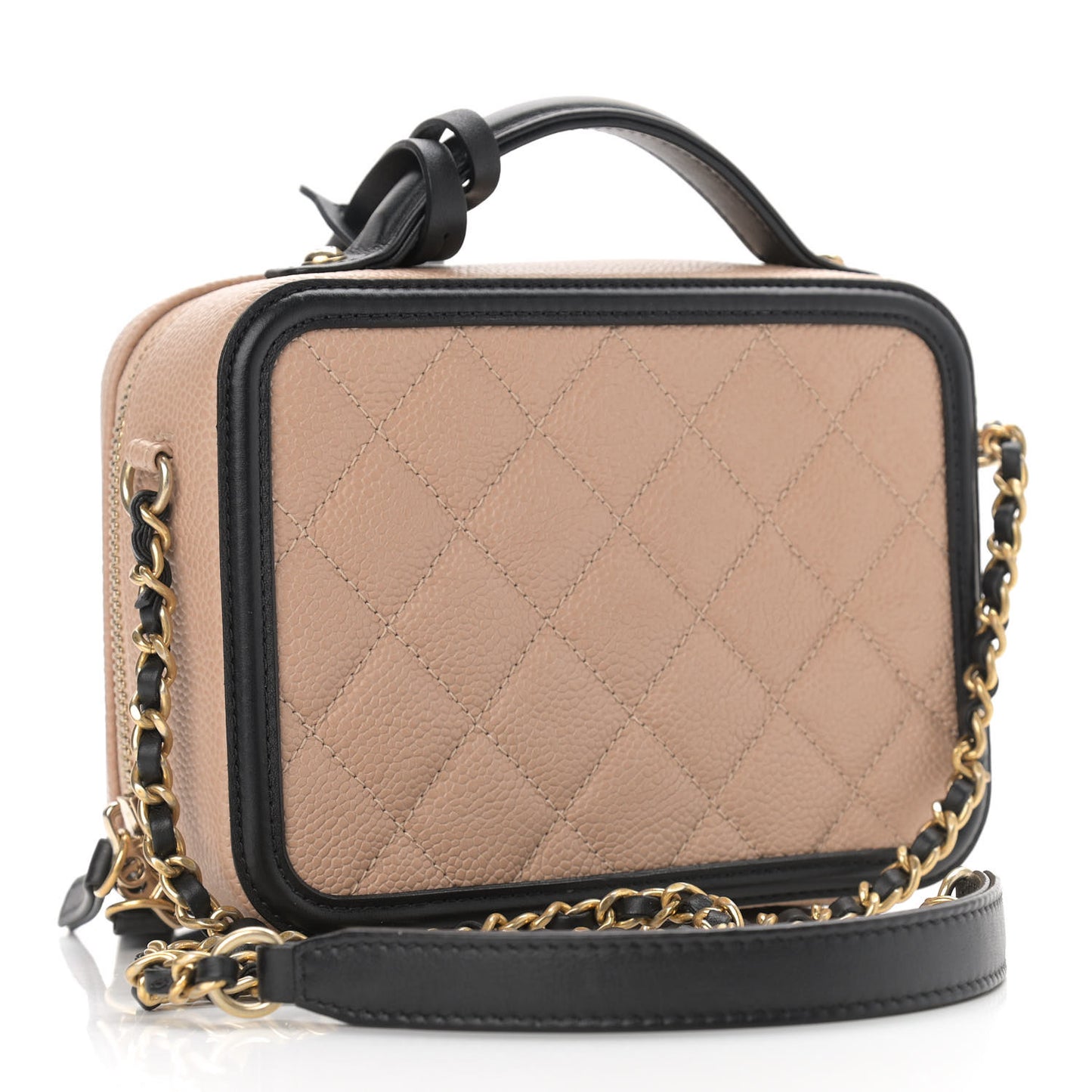 Caviar Quilted Small CC Filigree Vanity Case Beige Black