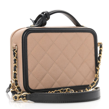 Chanel Caviar Quilted Small CC Filigree Vanity Case Beige Black 3 of 10