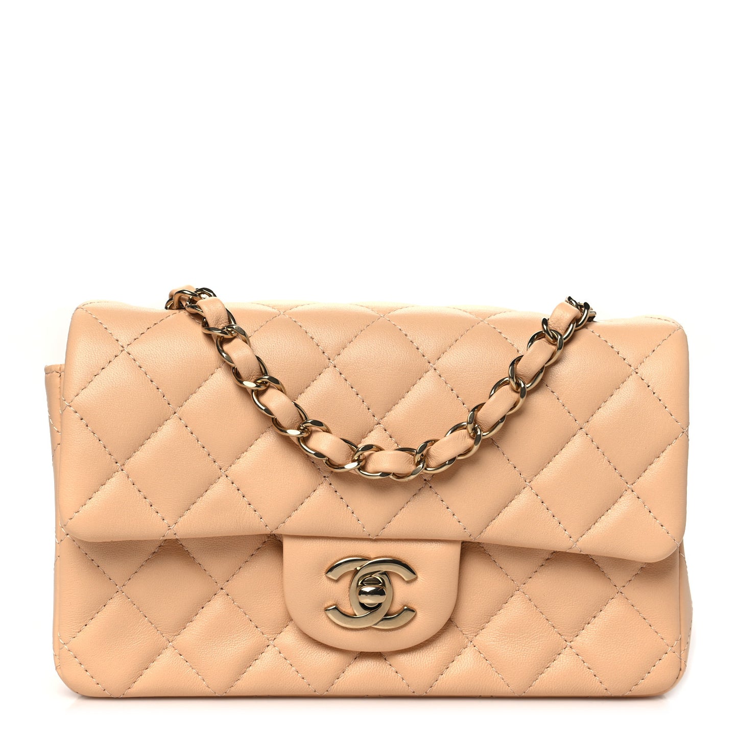 Lambskin Quilted Mini Rectangular Flap Beige