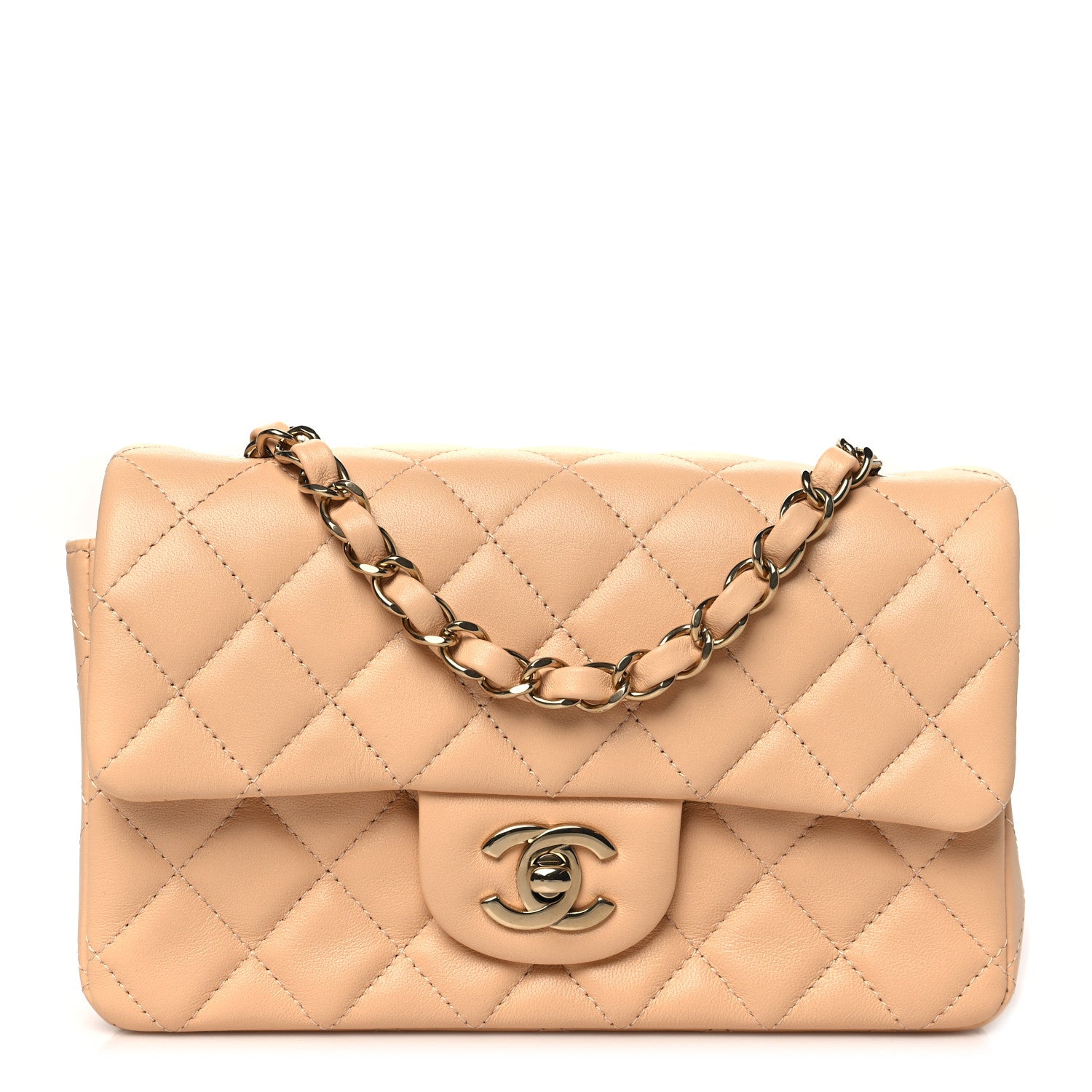 Chanel Lambskin Quilted Mini Rectangular Flap Beige 1 of 12