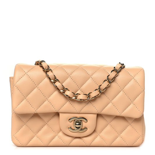 Lambskin Quilted Mini Rectangular Flap Beige