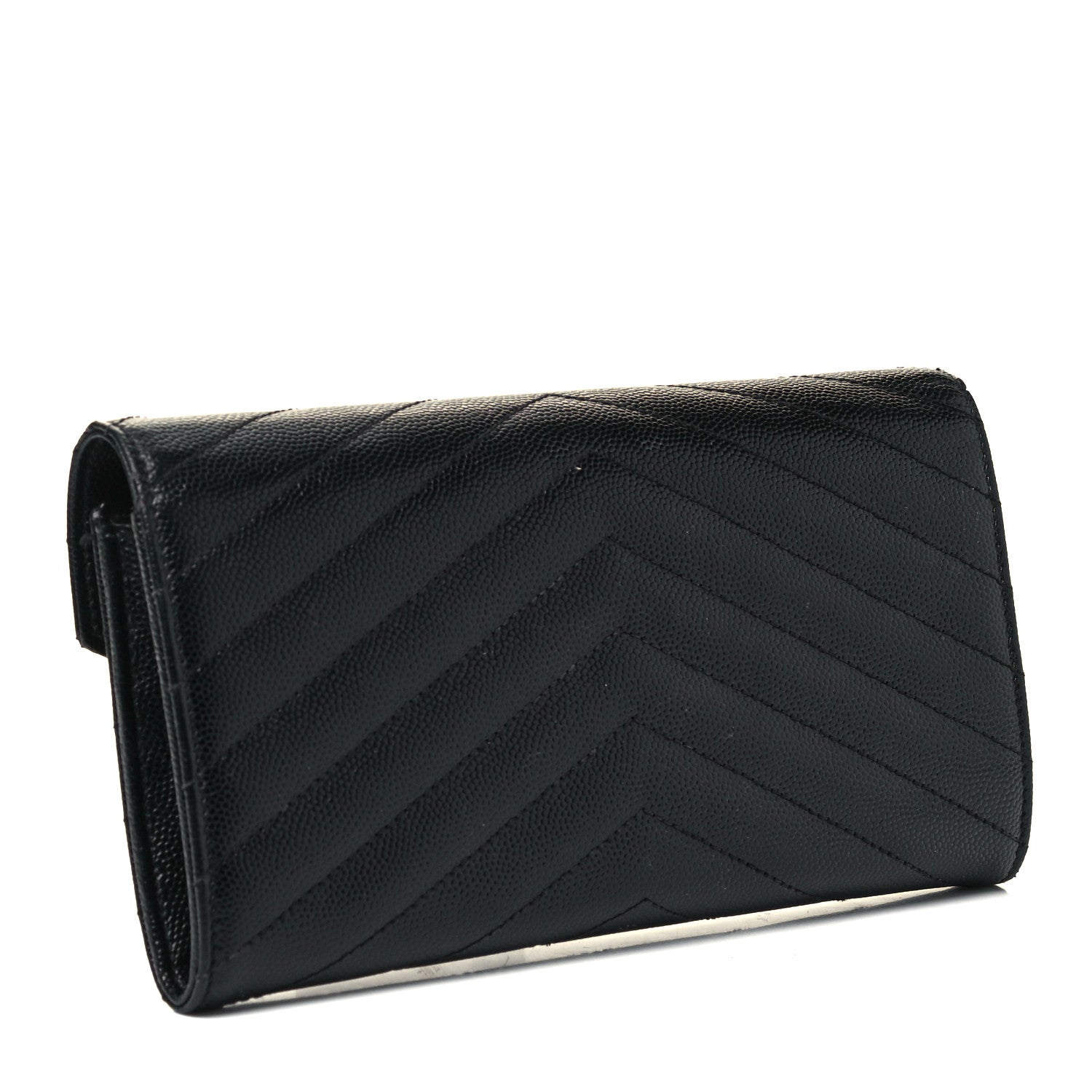 Saint Laurent Grain De Poudre Matelasse Chevron Monogram Flap Wallet Black 3 of 8