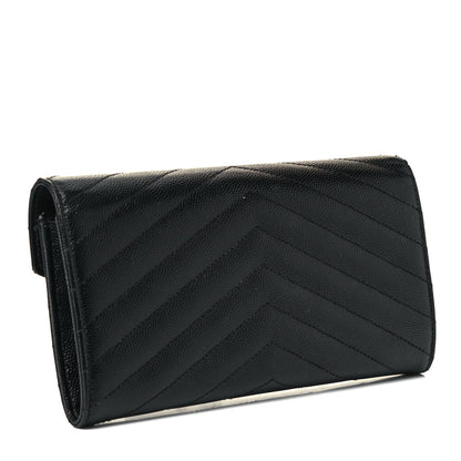 Saint Laurent Grain De Poudre Matelasse Chevron Monogram Flap Wallet Black 3 of 8
