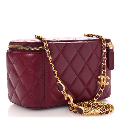 Chanel Lambskin Enamel Quilted Small Coco Hearts Vanity Case With Chain Burgundy 3 of 13