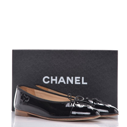 Chanel Patent CC Cap Toe Ballerina Flats 38 Black 11 of 11
