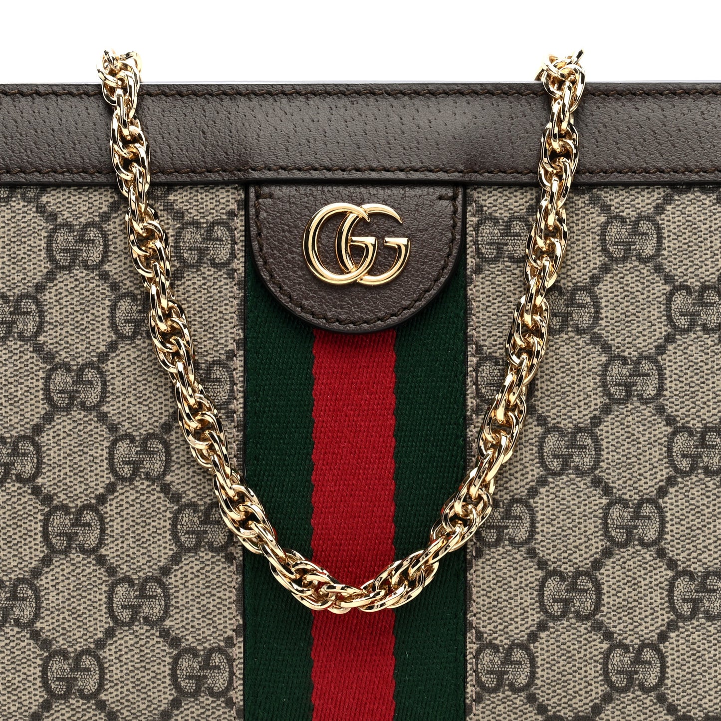 GG Supreme Monogram Web Small Ophidia Chain Shoulder Bag Brown