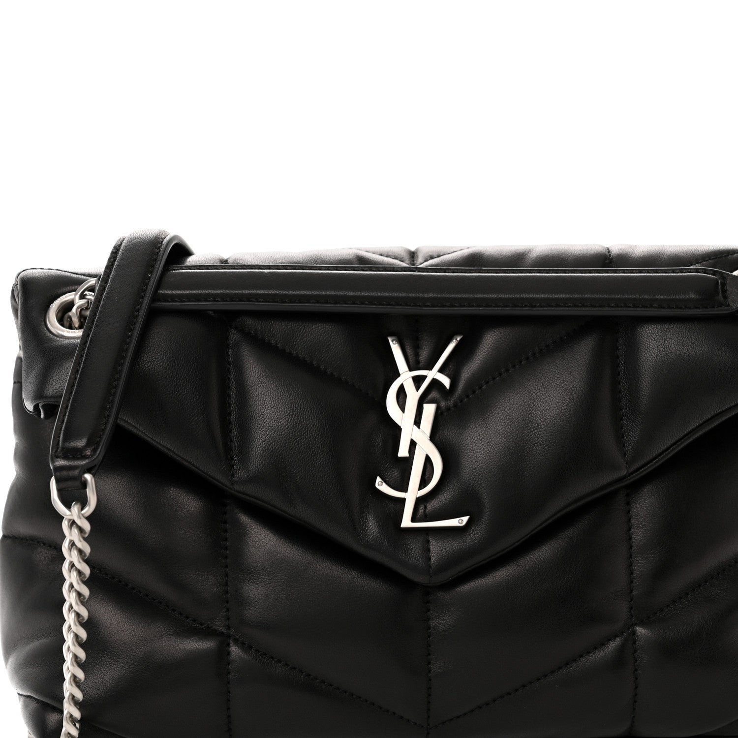 Saint Laurent Lambskin Quilted Small Loulou Puffer Monogram Chain Satchel Black 8 of 11