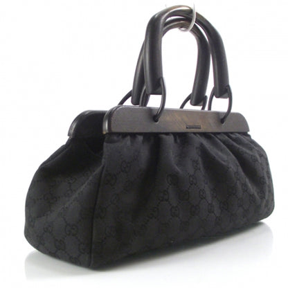 Gucci Monogram Wood Handle Frame Doctor Bag Black 3 of 11