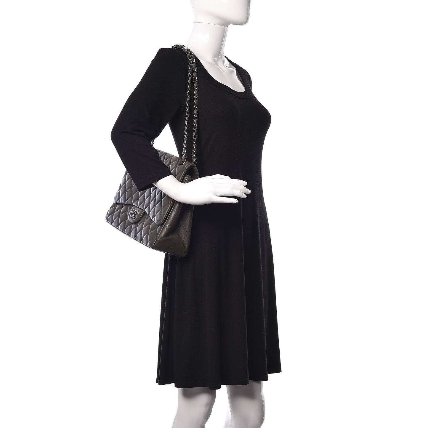 Lambskin Quilted Maxi Single Flap Dark Grey