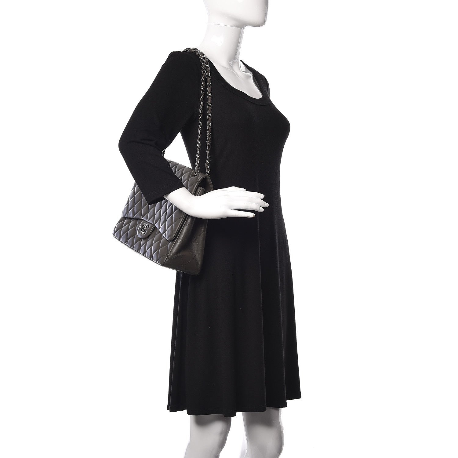 Chanel Lambskin Quilted Maxi Single Flap Dark Grey 2 of 15
