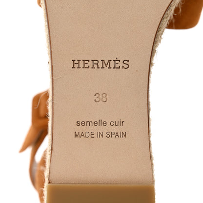 Hermes Suede Elda Espadrille Wedge Sandals 38 Naturel 8 of 9