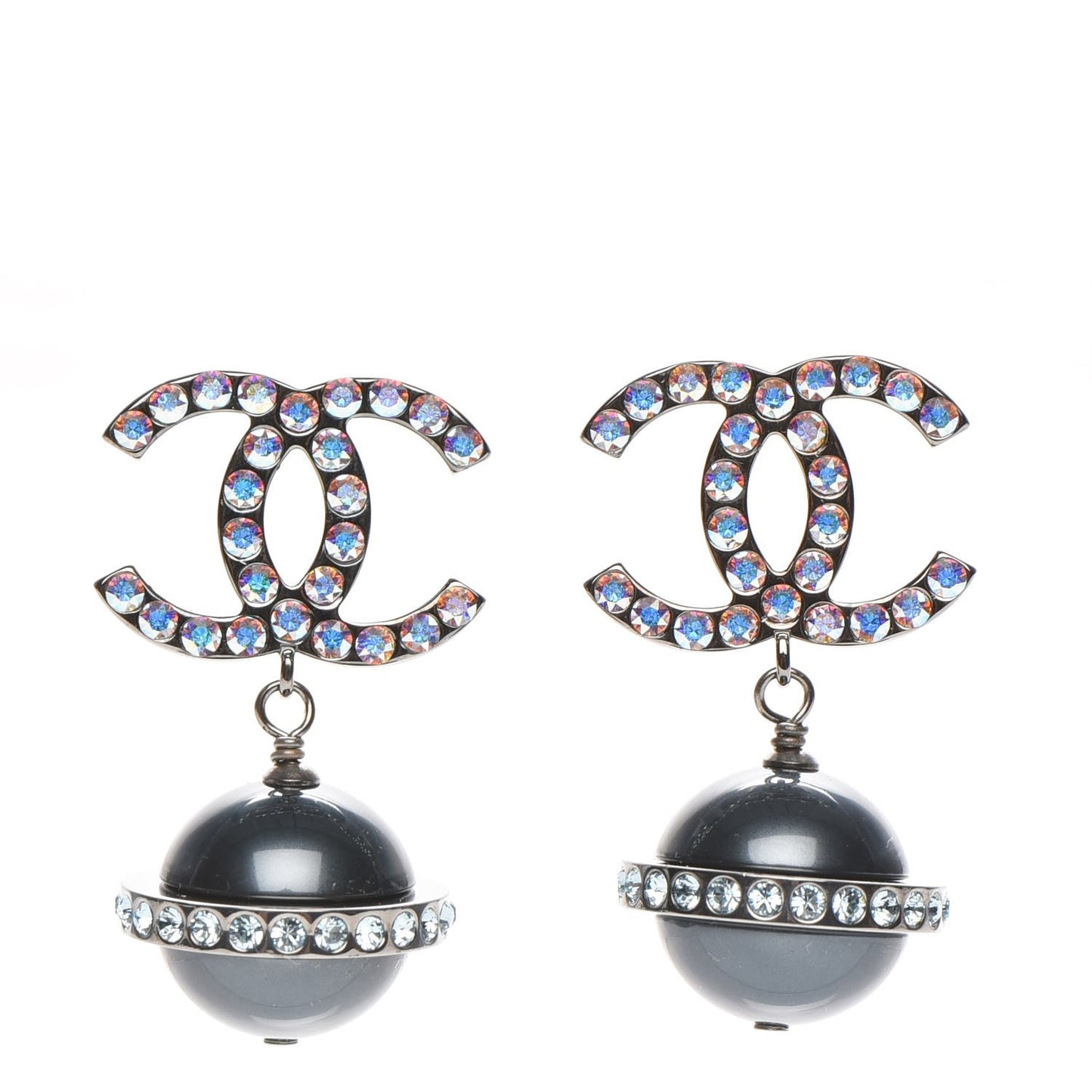 Iridescent Crystal Bead CC Drop Earrings Black