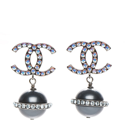 Chanel Iridescent Crystal Bead CC Drop Earrings Black 1 of 5