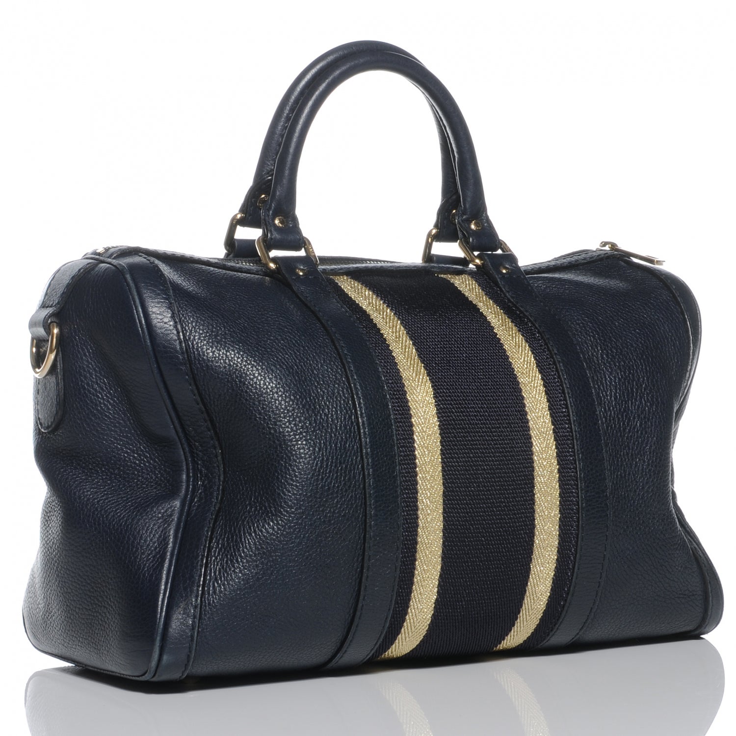 Gucci Calfskin Vintage Web Medium Boston Navy 3 of 8